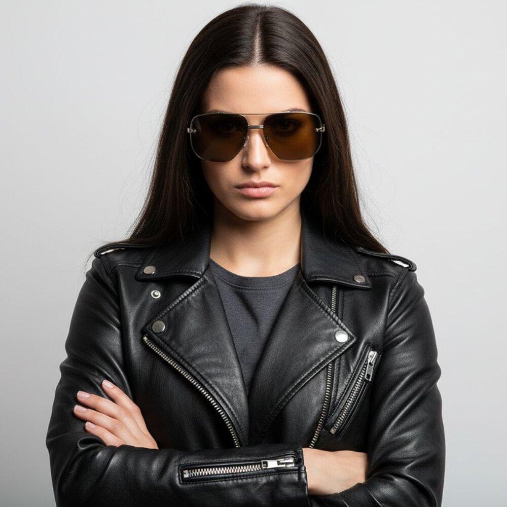 NEW Brass Bar Aviator Oversized Designer Style Sunglasses - Brown